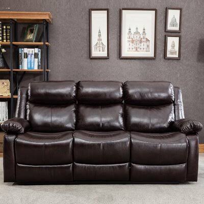 Faux Leather Round Arm Reclining Sofa U8923