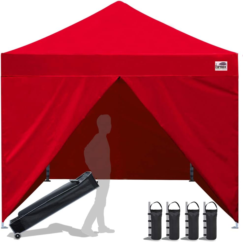 10 x 10 Pop up Canopy Tent with 4 Zippered Sidewalls and Roller Bag U808200