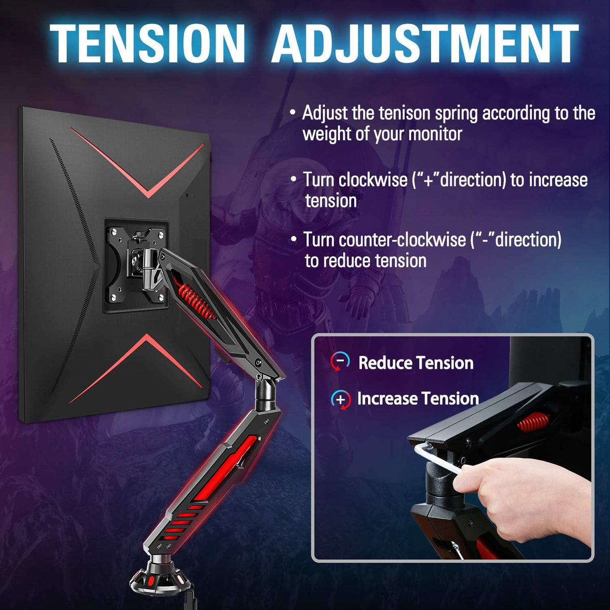 Single Gaming Monitor Stand with C Clamp and Grommet Mounting Base Y7454