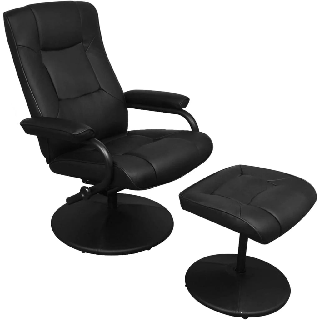 Black Faux Leather Adjustable Recliner Chair with Footstool G40635