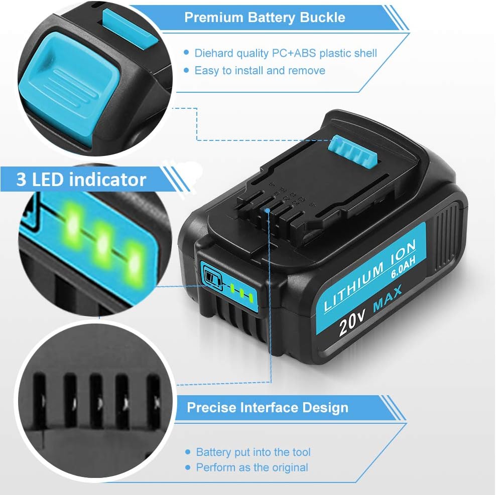 2-Pack 20V 6.0Ah Lithium Ion Battery Replacement for 20V Cordless Power Tools K740