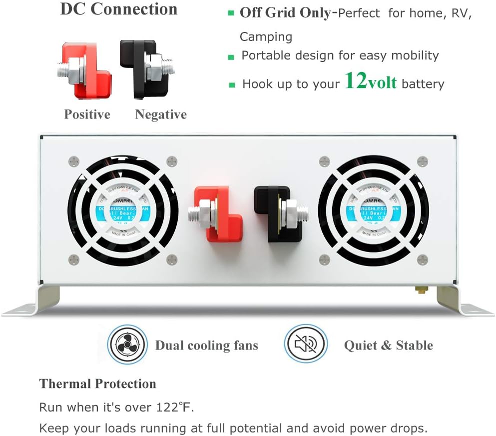 3500W Pure Sine Wave Power Inverter DC 48V to 110V 120V AC with Dual Outlets U6827
