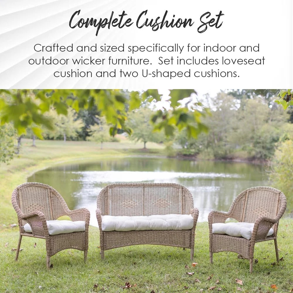3 Piece Wicker Cushion Set, Tufted Reversible Loveseat Chair Pads M301