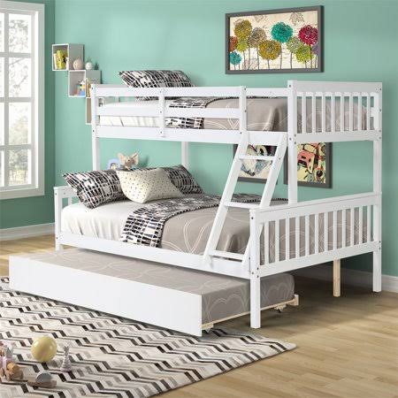 Twin Over Full Solid Wood Bunk Bed with Trundle D7772