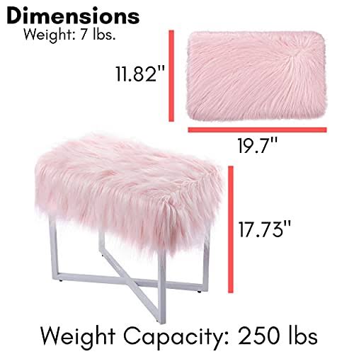 Pink Faux Fur Foot Stool Ottoman B60747