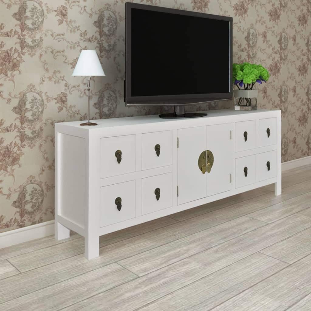Vintage Wood White 8 Drawer TV Cabinet Console M582575
