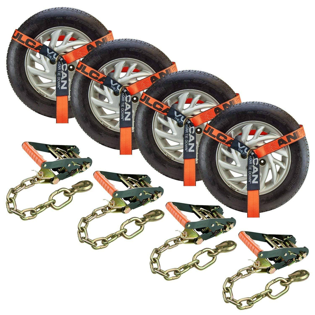 4 Pack 2 inch x 96 inch Car Tie Down with Chain Anchors N833