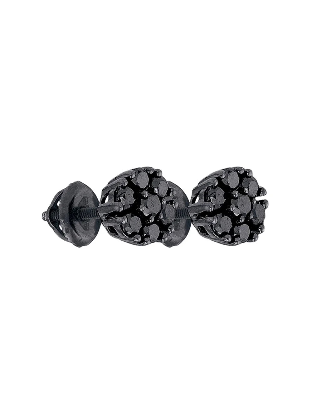 Black-finish Sterling Silver Diamond Cluster Earrings 1 Cttw B5783