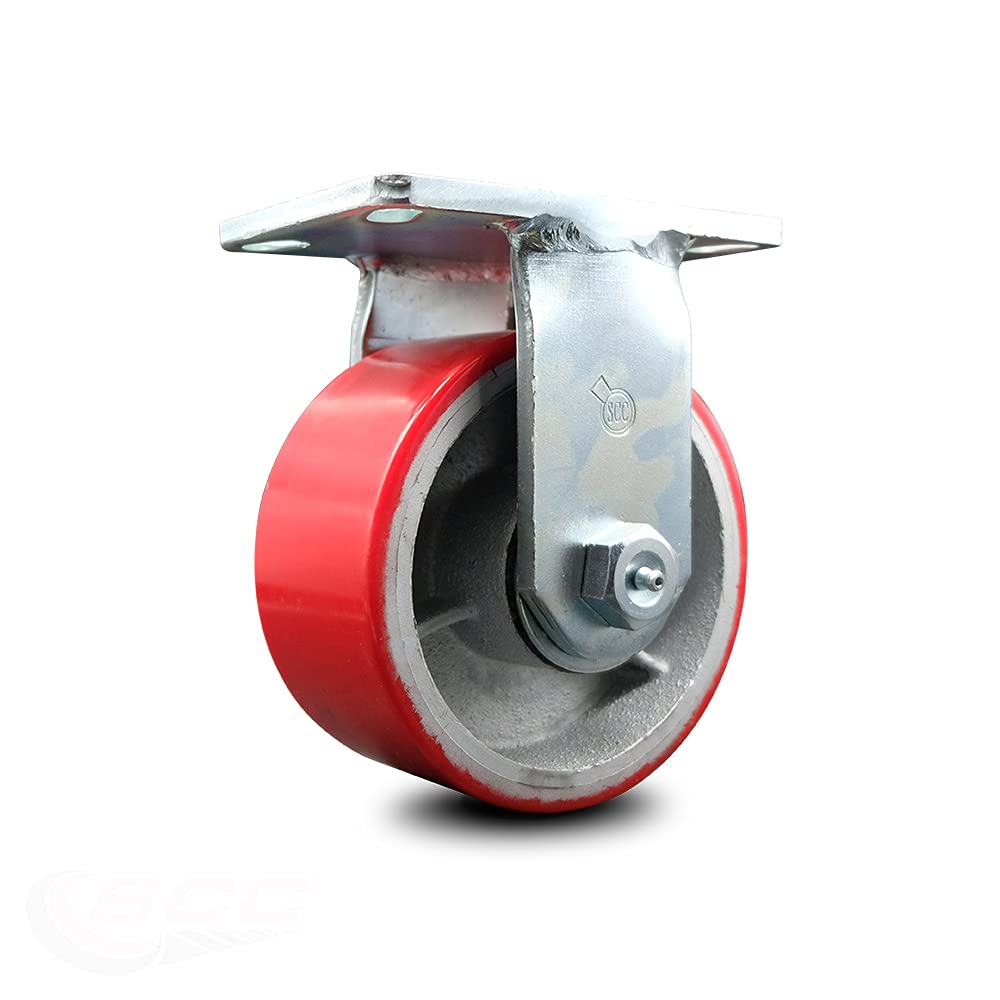 Rigid Caster – 6 Inch Red Poly on Cast Iron Wheel G3315