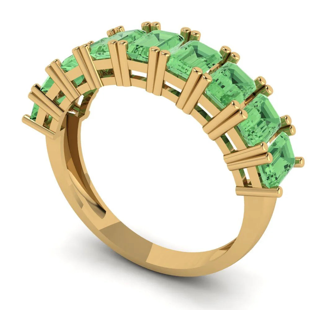 2.61 ct Emerald Cut Green Diamond Eternity Band SZ 3.5 Z465