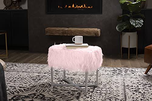Pink Faux Fur Foot Stool Ottoman B60747