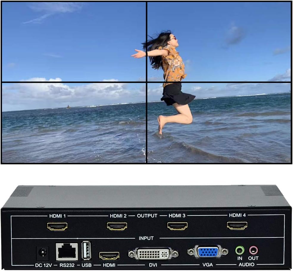 Video Wall Controller 2x2, 1080p, HDMI, DVI, USB, VGA Inputs, HDMI Outputs V2699