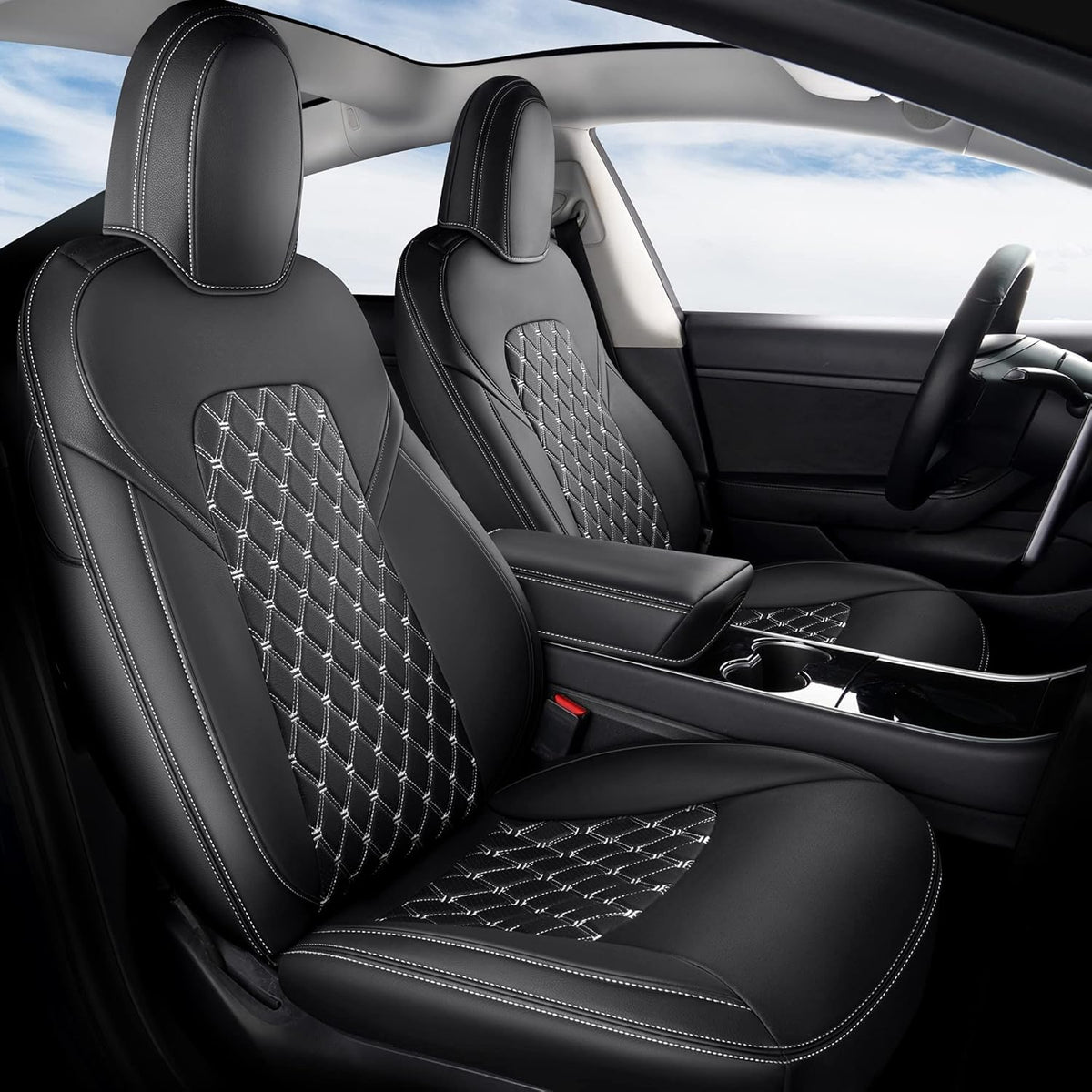 Black Pu Leather Car Seat Covers for Tesla Model Y I627868