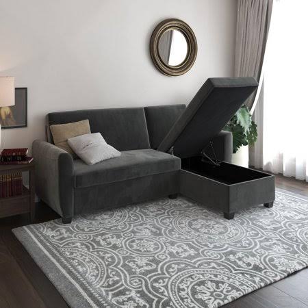 Grey Velvet Sectional Sofa Bed with Storage Q955