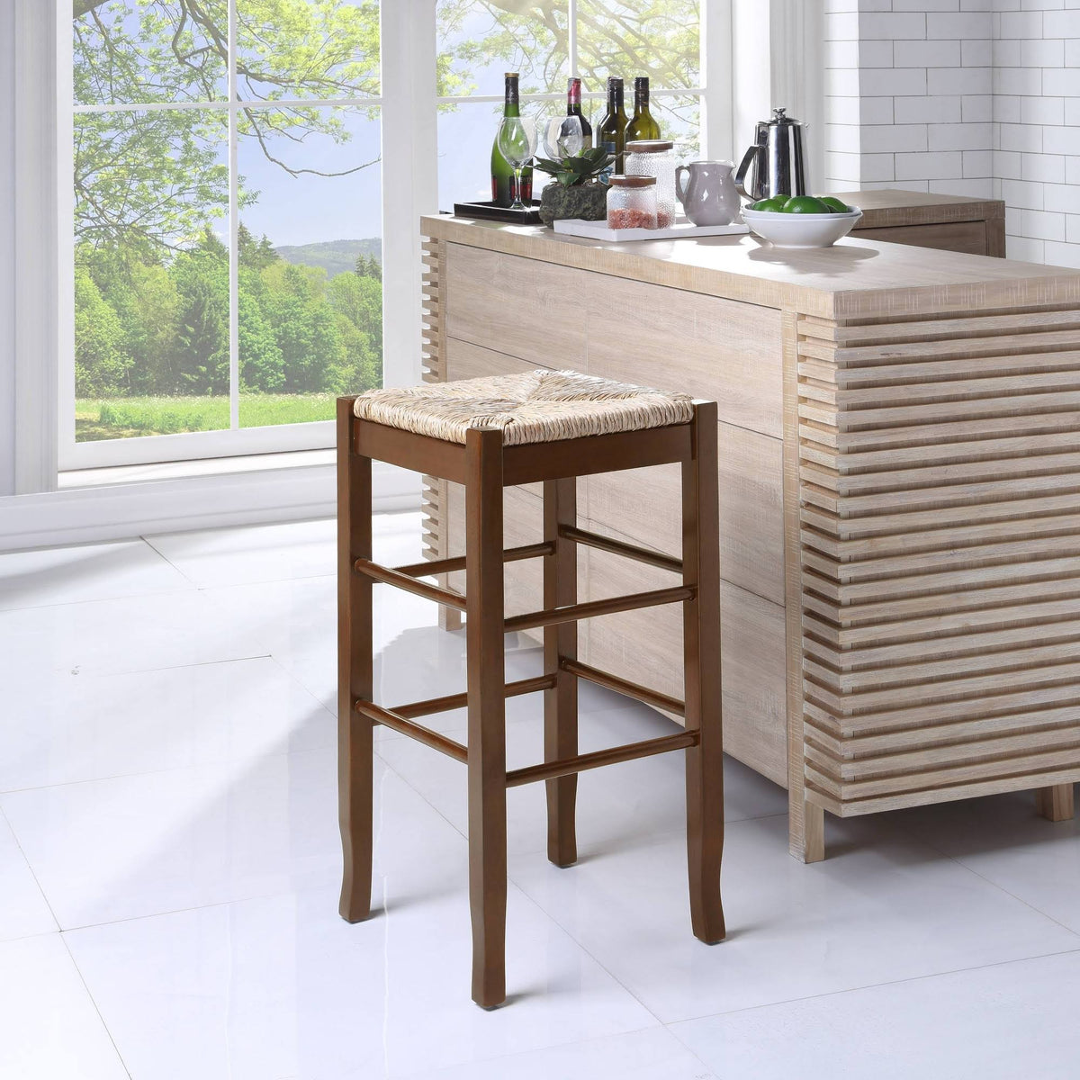 29x22 Square Rush Stool Cappuccino N6345