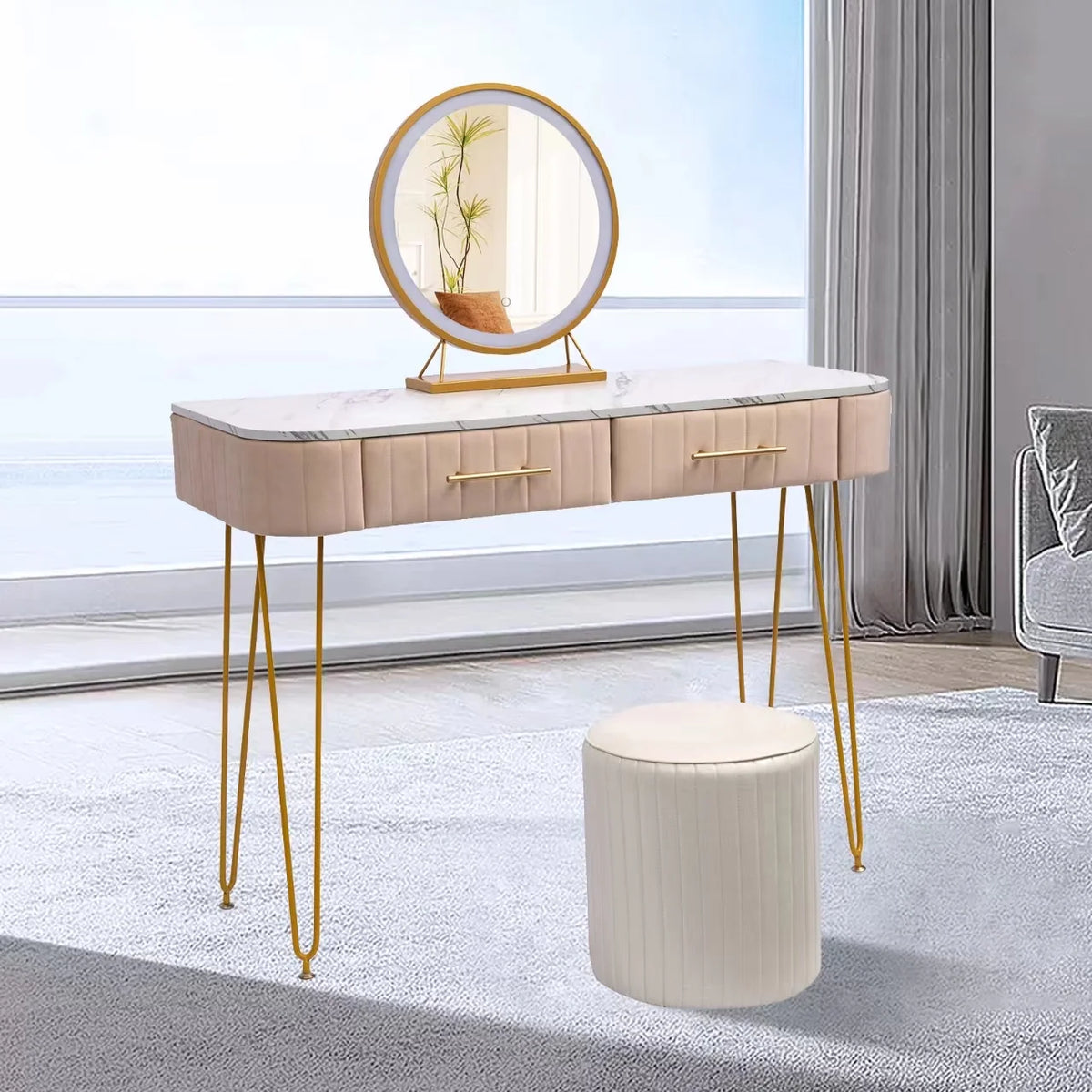 Soft Leather Makeup Stool E687517