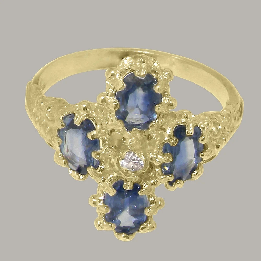 9k Yellow Gold Diamond & Sapphire Statement Ring D589