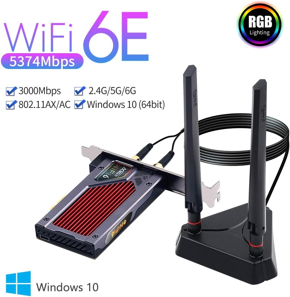 AX210 WiFi 6E PCI-E WiFi Adapter BT5.2 RGB 802.11ax Tri-Band 5400Mbps Desktop WiFi Card Pack of 2 Z626