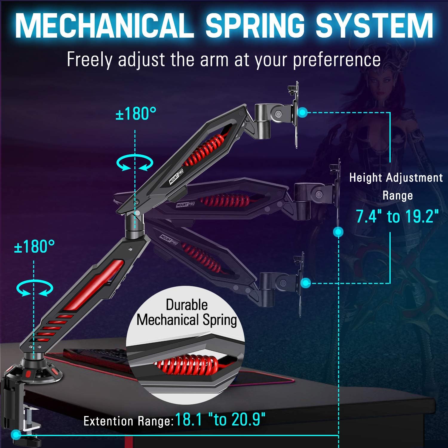 Single Gaming Monitor Stand with C Clamp and Grommet Mounting Base Y7454
