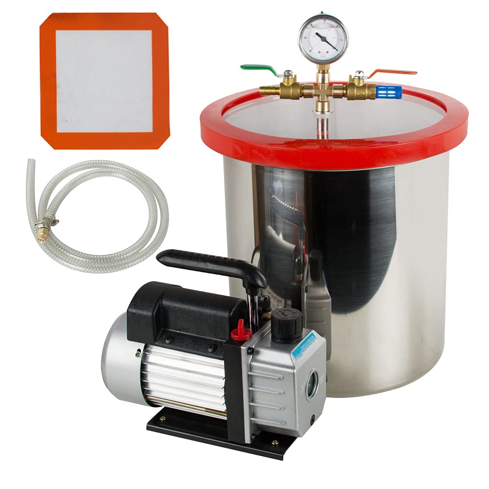 5 Gallon Stainless Steel Vacuum Degassing Chamber Kit with 3 CFM Pump Hose P932505