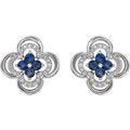 14K White Gold Diamond & Blue Sapphire Clover Studs Earrings N137511