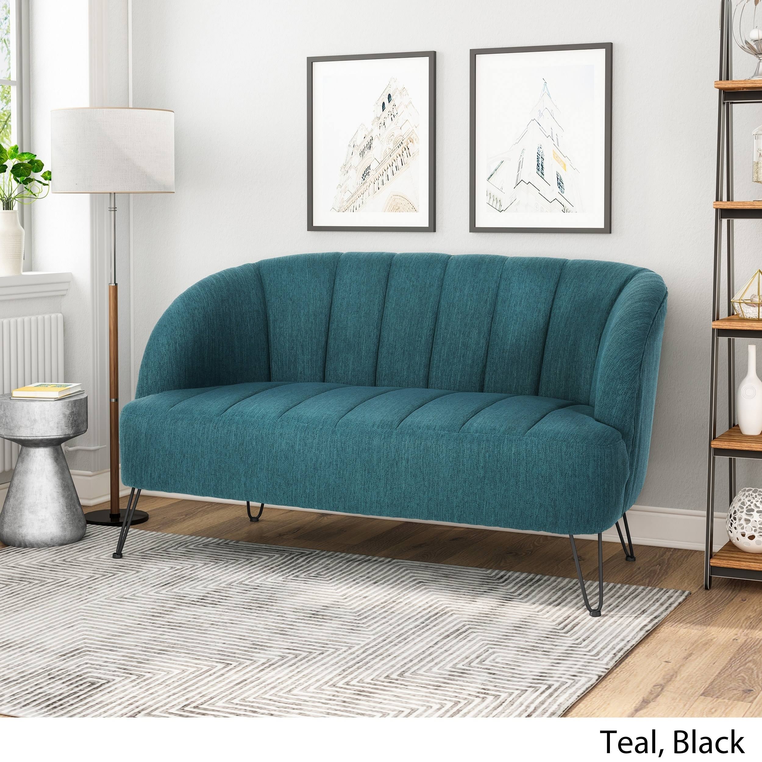 Light Blush Polyester Fabric Loveseat with Hairpin Legs Y263509