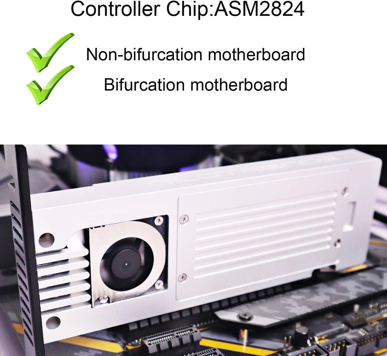 4-Bay M.2 NVME Adapter, PCIE 3.0 X8 Bandwidth, Full Aluminum Panel with Built-in Fan K2212