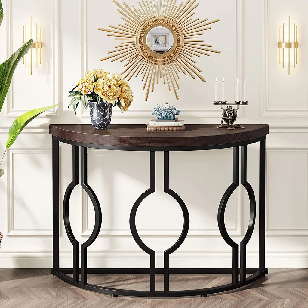 Half Moon Console Table with Geometric Base R844308