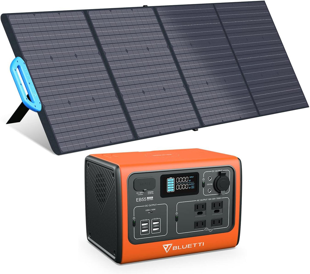EB55 Portable Power Station 537Wh 700W with PV200 200W Solar Panel LiFePo4 Battery Pack with 4 AC Outlets W669
