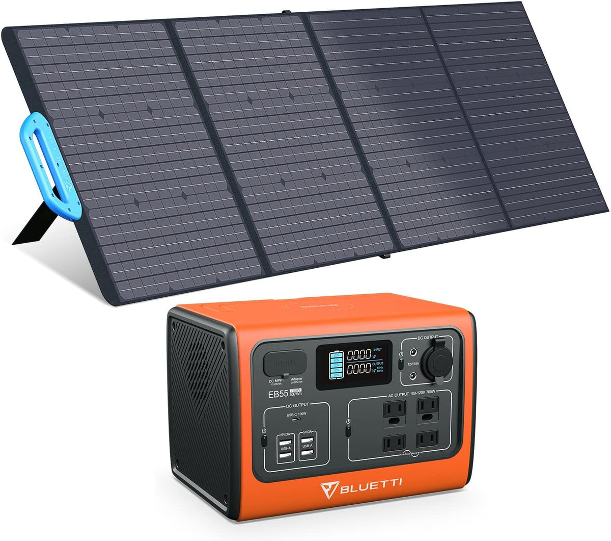 EB55 Portable Power Station 537Wh 700W with PV200 200W Solar Panel LiFePo4 Battery Pack with 4 AC Outlets W669