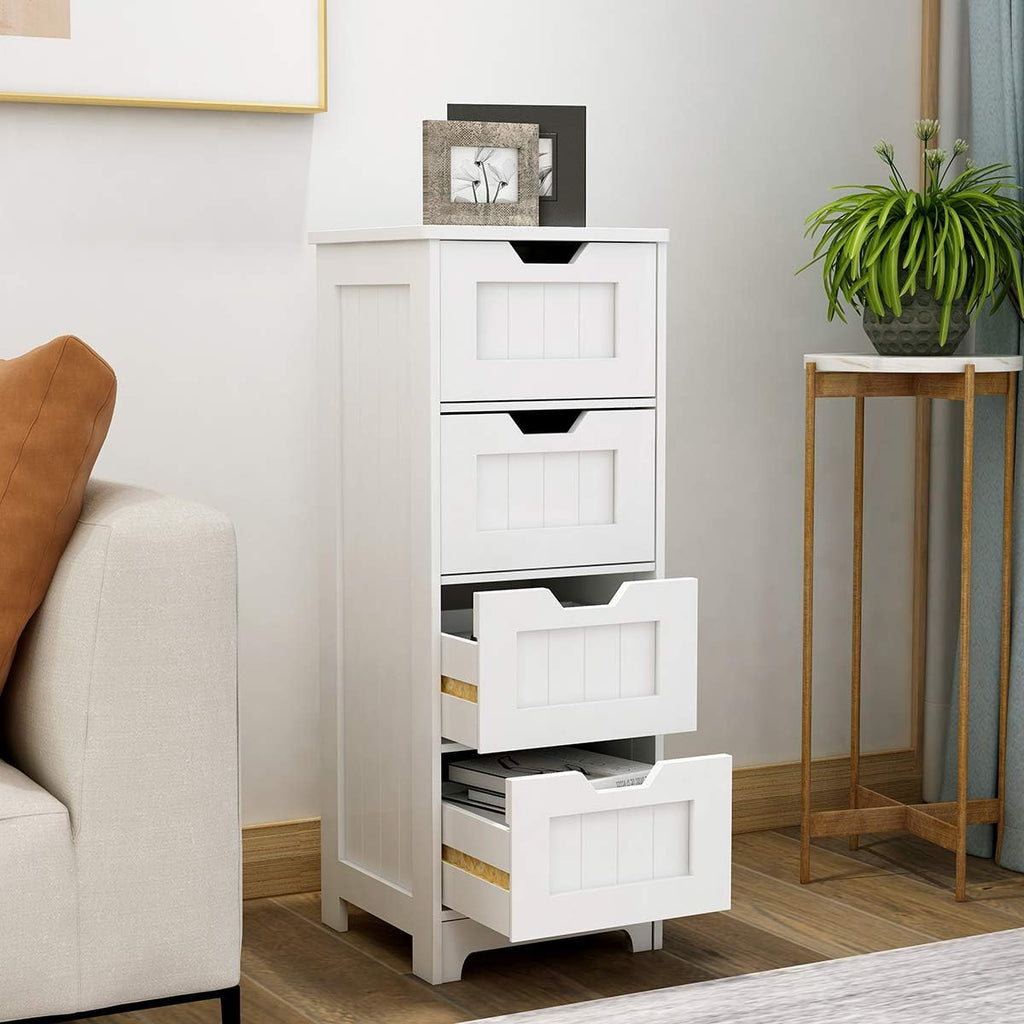 White Freestanding Storage Cabinet with 4 Drawers H21231