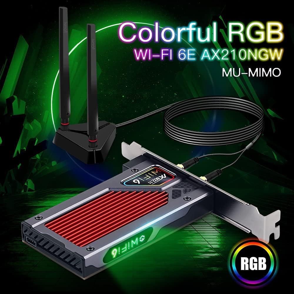 AX210 WiFi 6E PCI-E WiFi Adapter BT5.2 RGB 802.11ax Tri-Band 5400Mbps Desktop WiFi Card Pack of 2 Z626