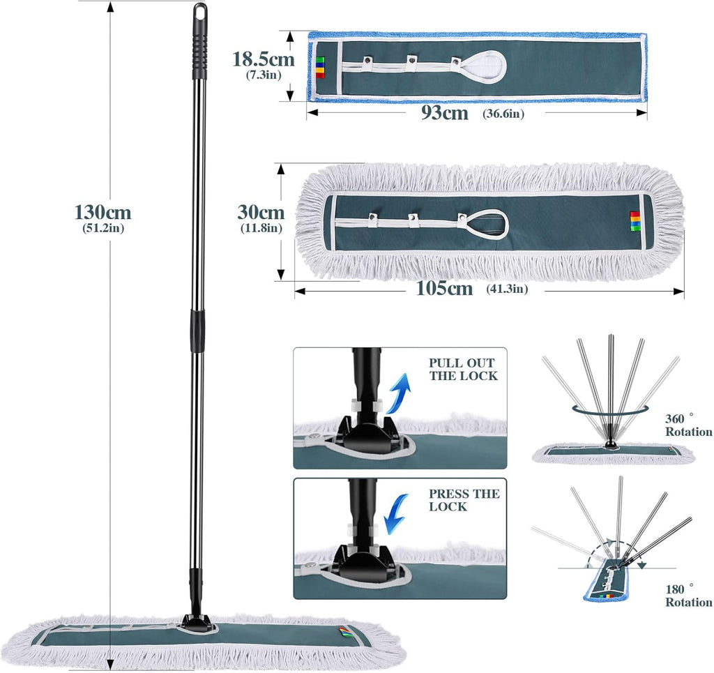 Commercial Dust Mop with 2 Microfiber Mop Pads, 51.2'' Metal Head with Stainless Steel Handle, Pack of 2 J35283