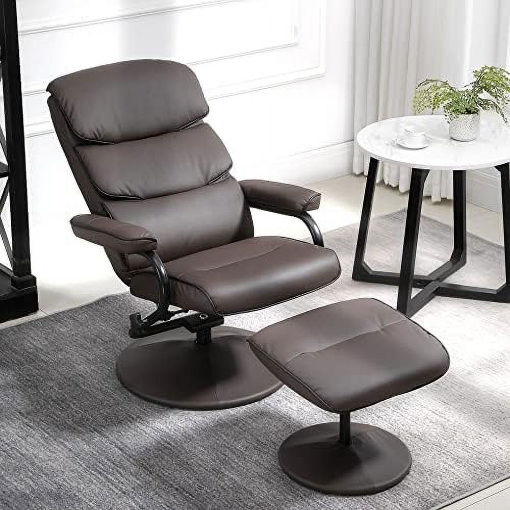 Cream White PU Leather Swivel Recliner Chair with Ottoman P230