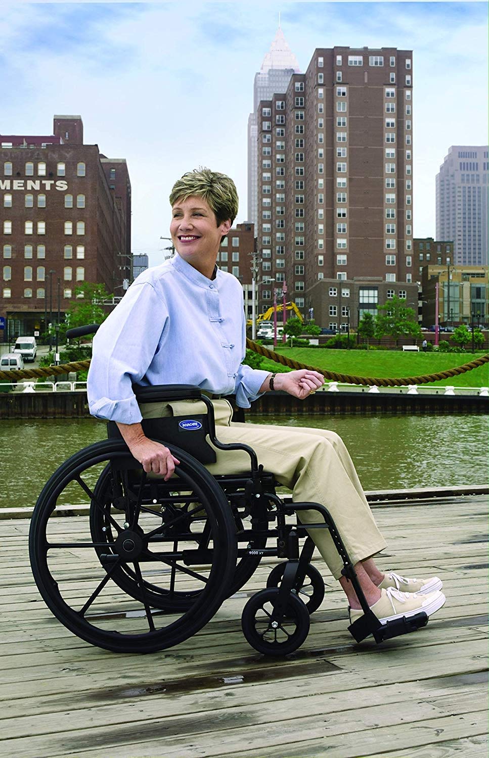 High Performance Lighter Weight Wheelchair with Desk Length Arms and Elevating Legrests, 16 Seat Width, Electric Red D1984