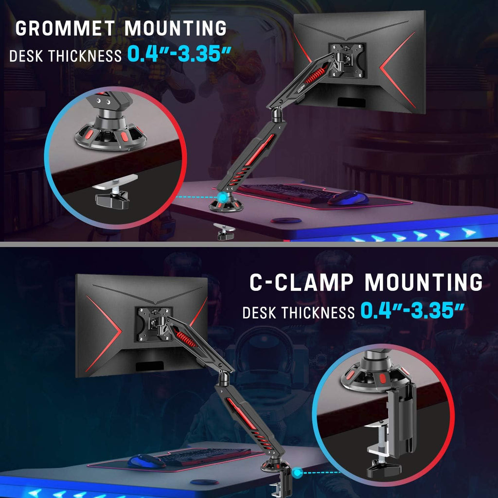 Single Gaming Monitor Stand with C Clamp and Grommet Mounting Base Y7454