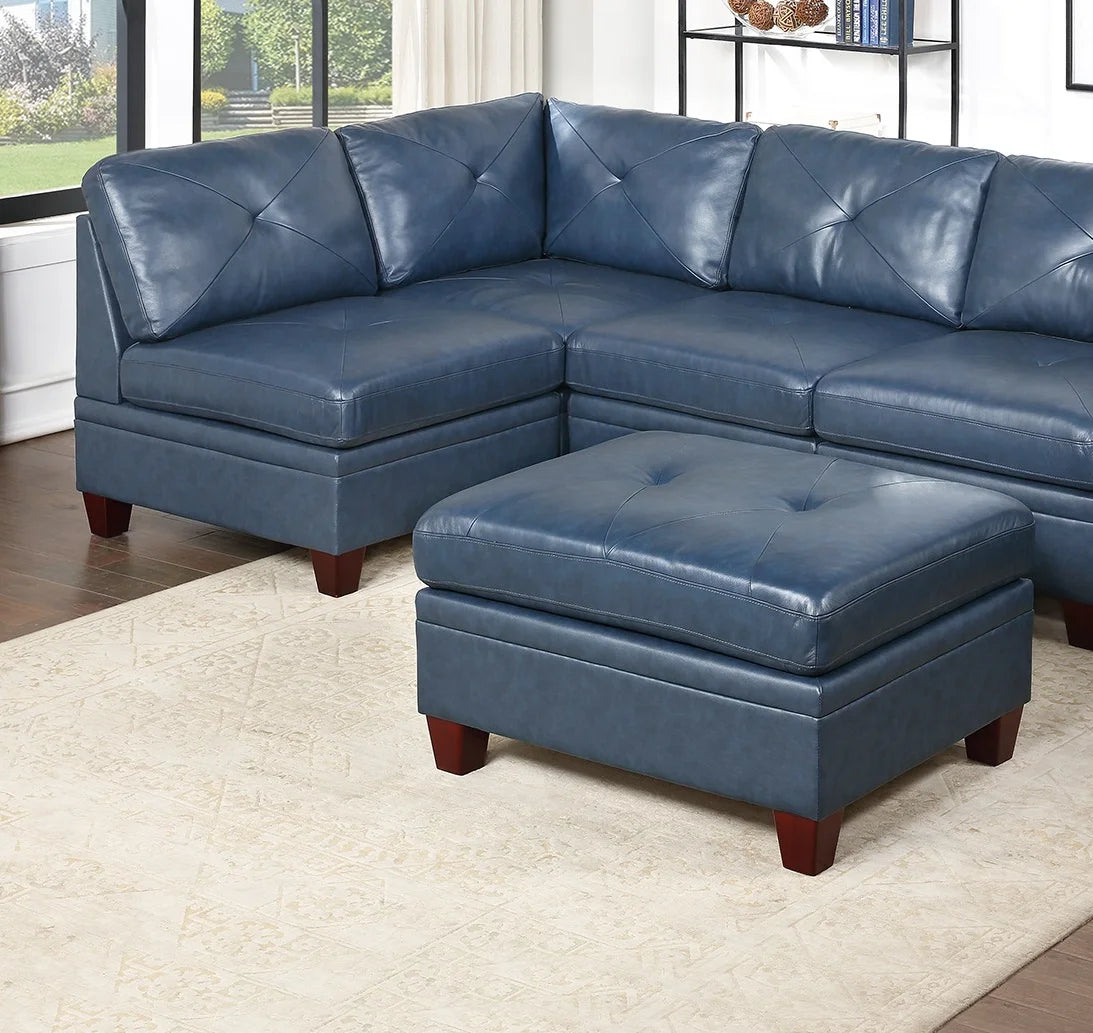 Genuine Leather Armless Chair Ink Blue Tufted Seat N1829