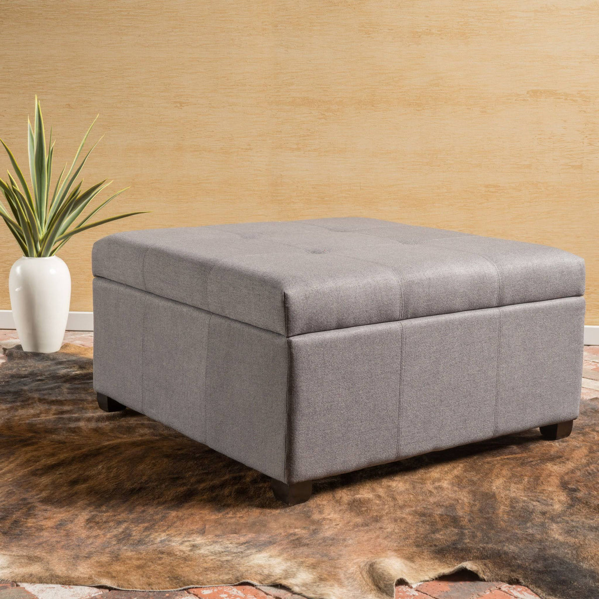 Dark Gray Fabric Storage Ottoman R430