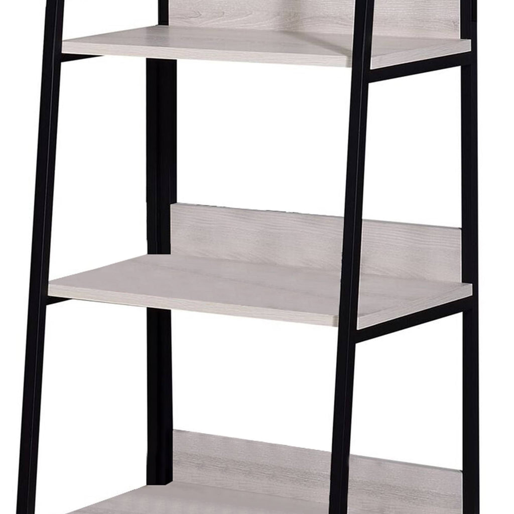 Washed White and Black Wooden Bookshelf with 3 Open Compartments R720458