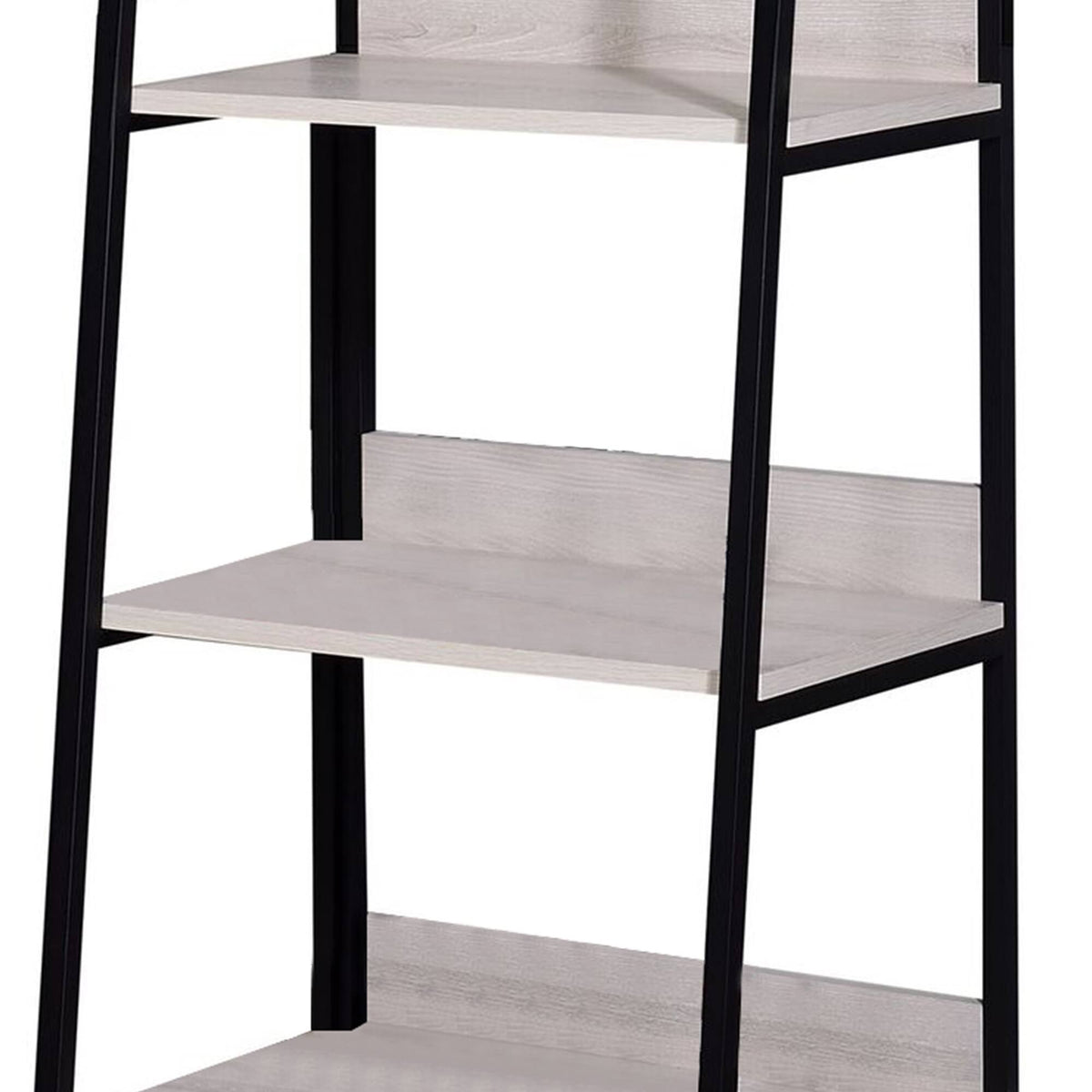 Washed White and Black Wooden Bookshelf with 3 Open Compartments R720458