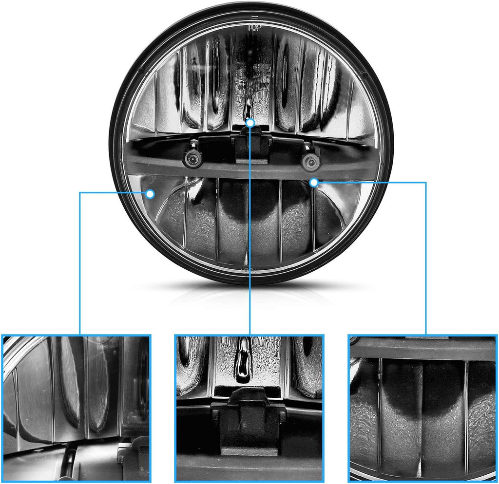 2 x 7 Inch Round LED Silver Headlights Pair H658