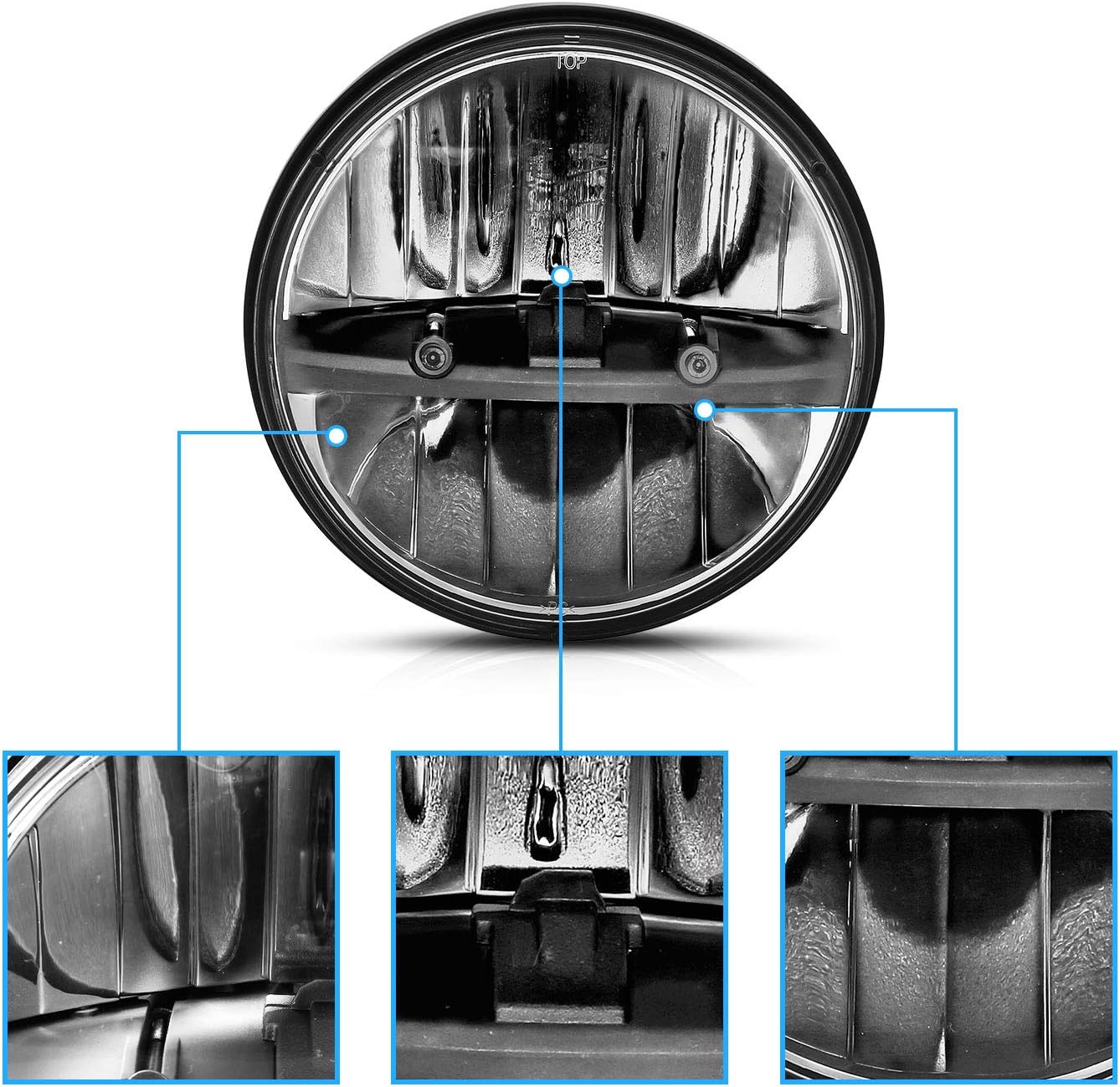 2 x 7 Inch Round LED Silver Headlights Pair H658