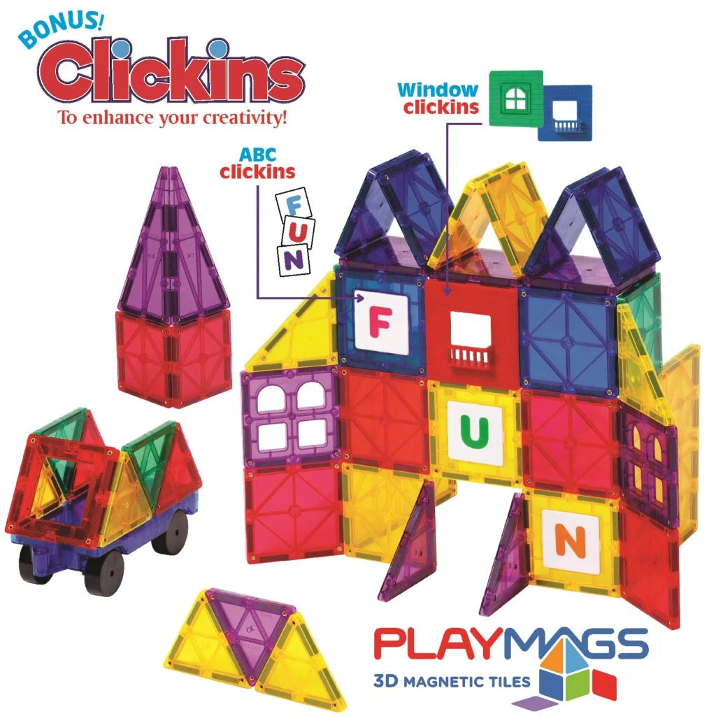 100 Piece Magnetic Tiles Set with 18 Piece Clickins Accessories F885