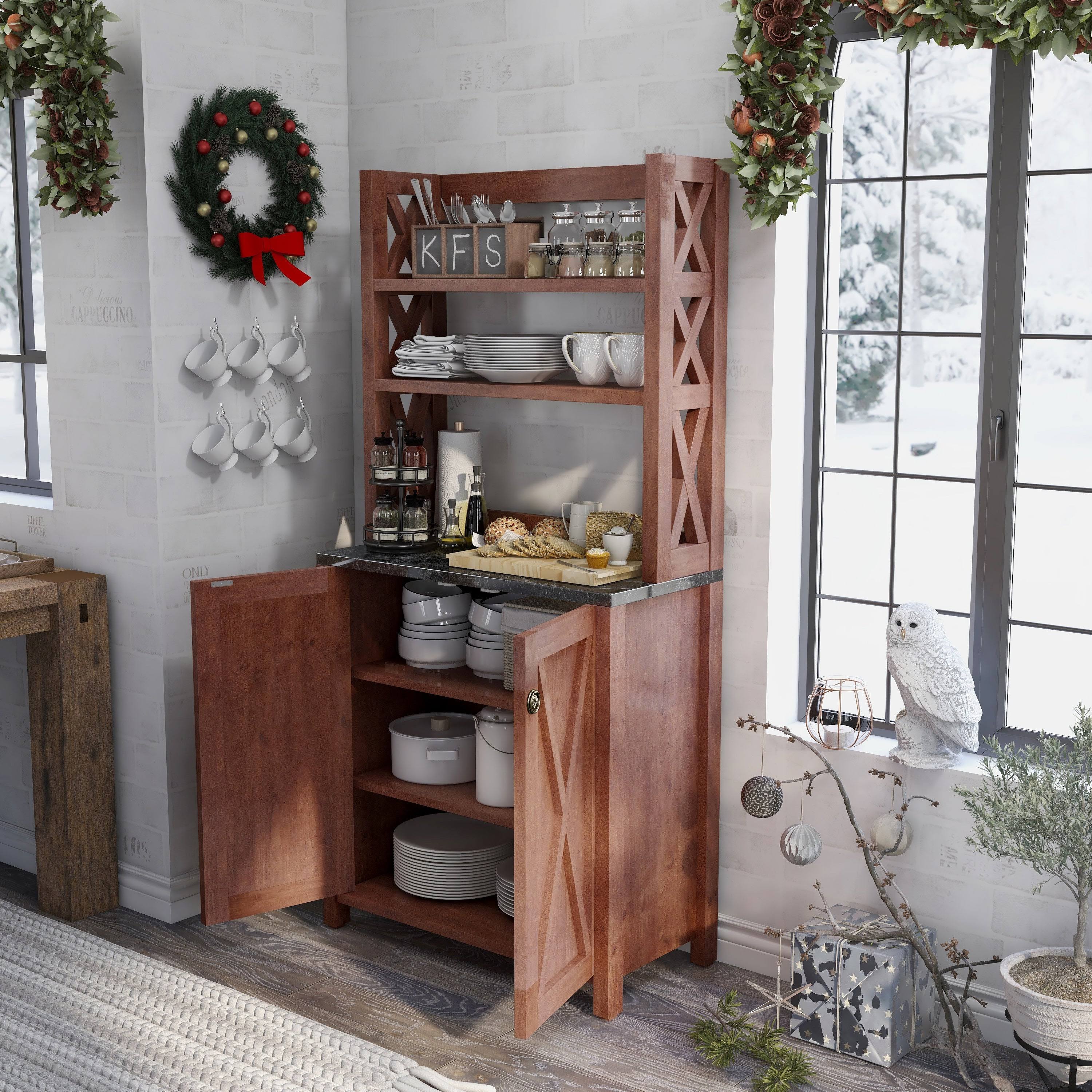 Rustic Walnut Kitchen Storage Hutch Z9557