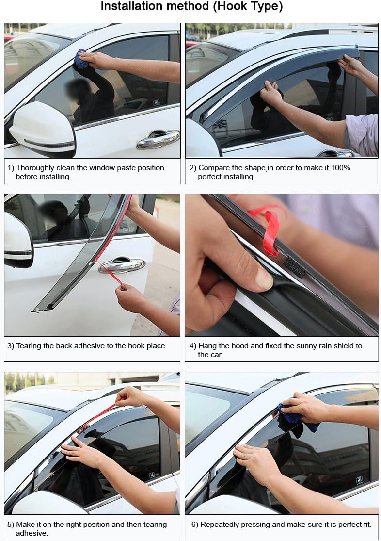 Car Window Visor Vent Shade Deflector Sun/Rain/Fog Guards Pack of 2 A850