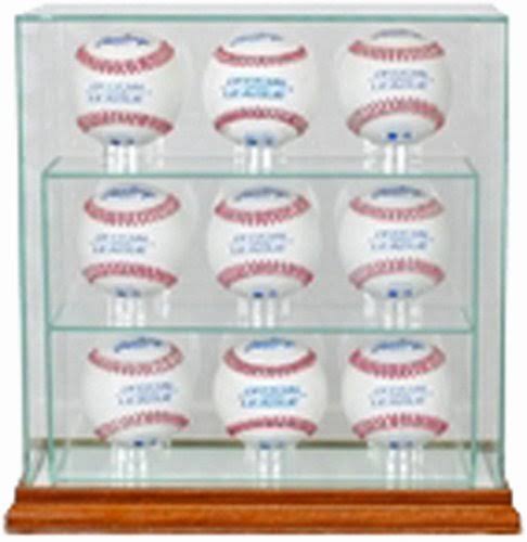 9 Upright Baseball Display Case with Walnut Wood T605