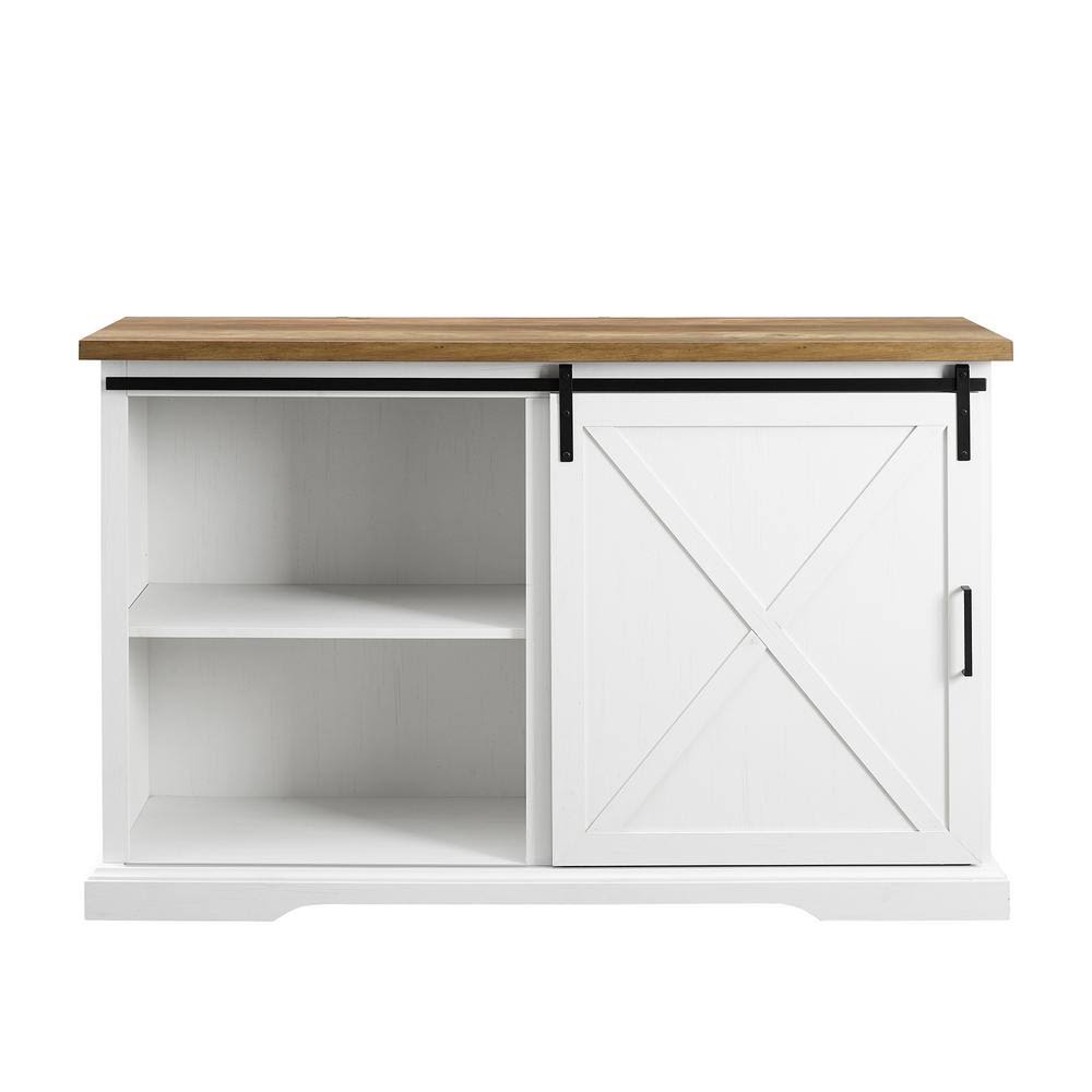 Reclaimed Barnwood and Brushed White Wood Sideboard with Sliding Barn Door T845009