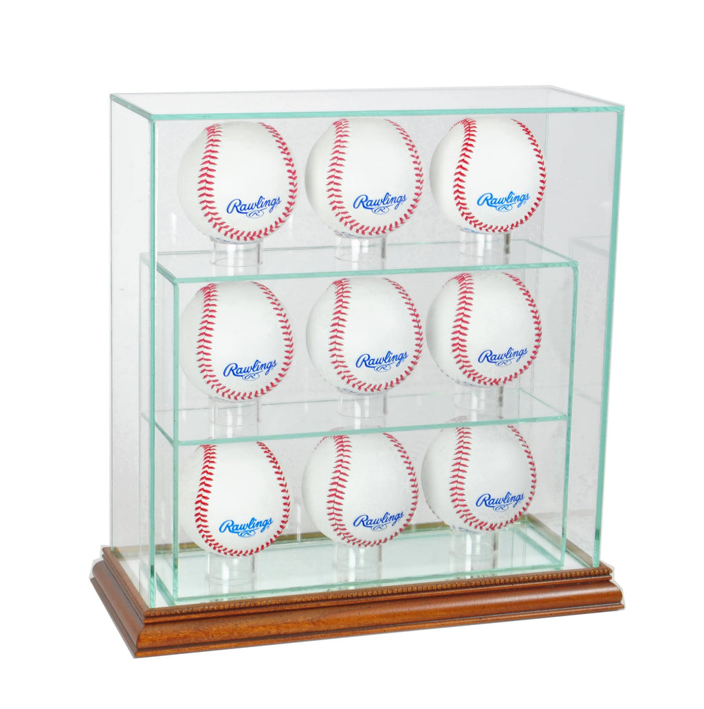 9 Upright Baseball Display Case with Walnut Wood T605