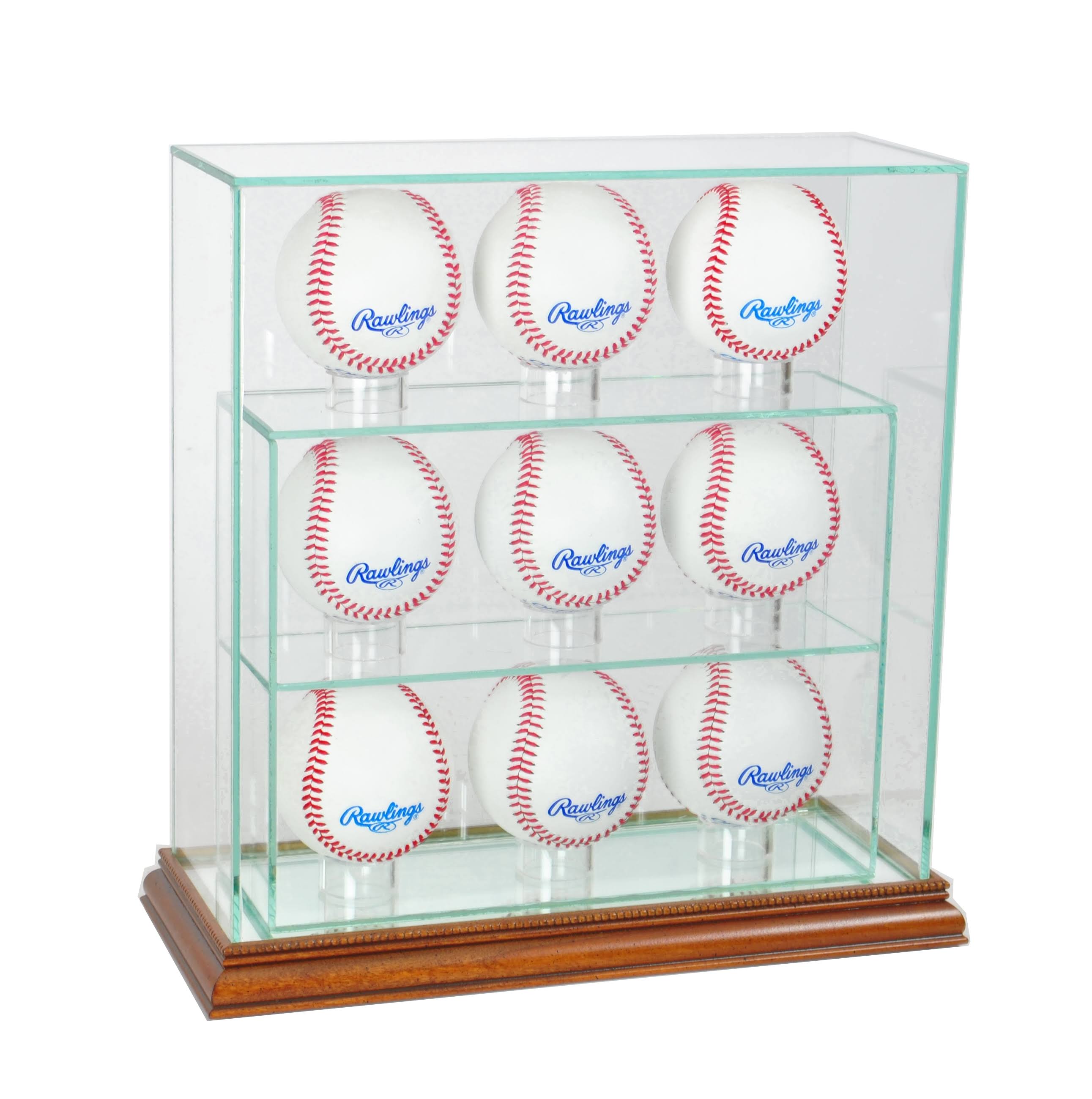 9 Upright Baseball Display Case with Walnut Wood T605