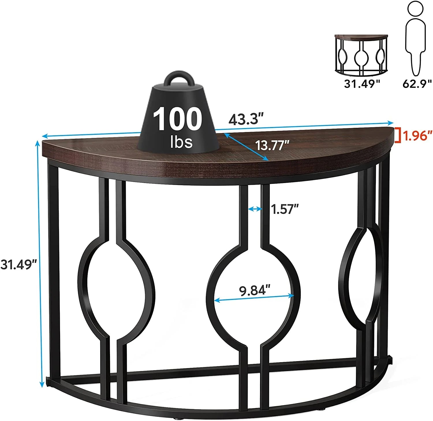 Half Moon Console Table with Geometric Base R844308